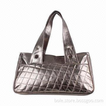 Hot selling handbag made of PU, in bronze color and with two long handles for carrying